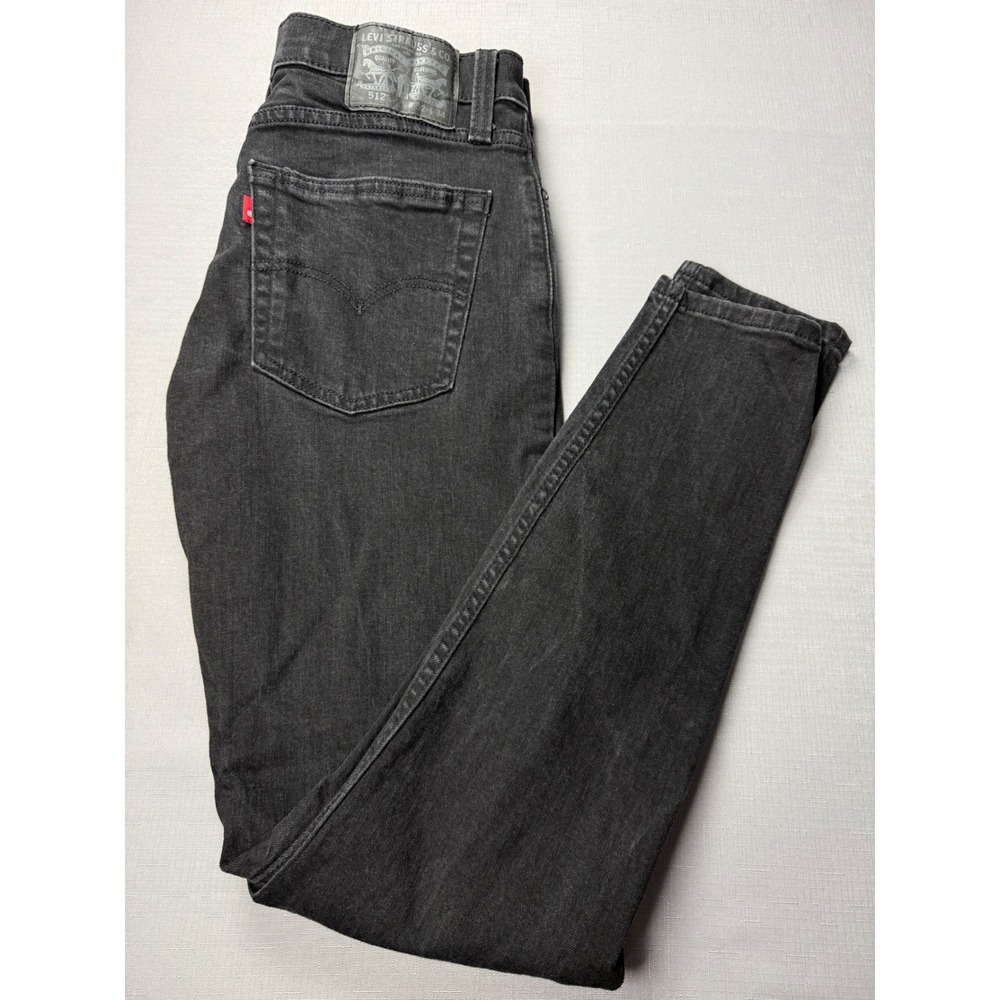 Levis 512 Slim Taper Jeans Mens 32x34 Black Distressed Ripped Denim 28833-0365 - Picture 7 of 12